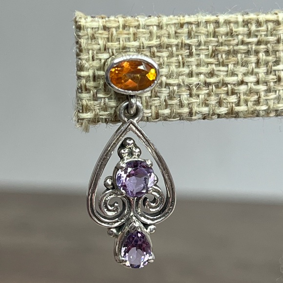 Nicky Butler Sterling Silver Amethyst Topaz Multi Gem Scroll Heart Drop Earrings - Picture 8 of 10